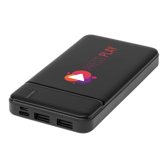 Firmengeschenk Loop Powerbank 10.000 mAh – schwarz – mit Logo bedruckt 48h Express-Druck nachhaltig für das Mitarbeiter-Onboarding