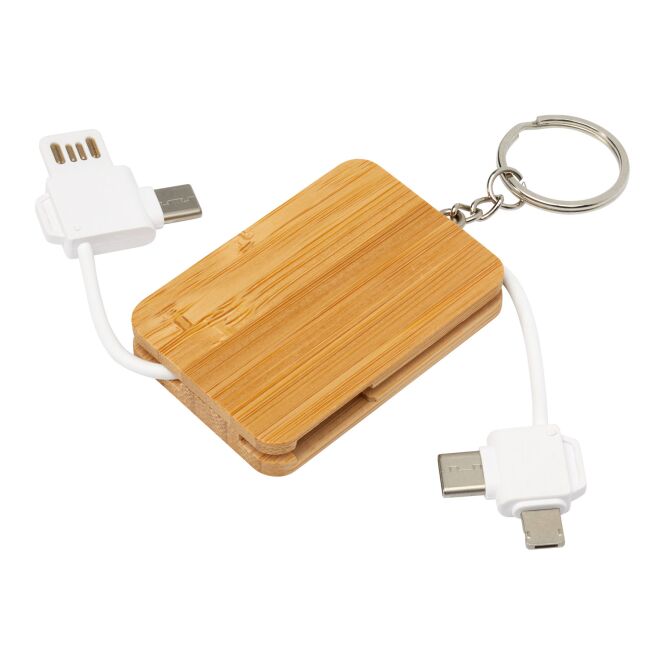 Werbeartikel Reel 6-in-1 Ladekabel – natur – mit Logo bedruckt 48h Express-Druck 12 cm 2A USB-C Multi-Ladekabel für den Büroalltag