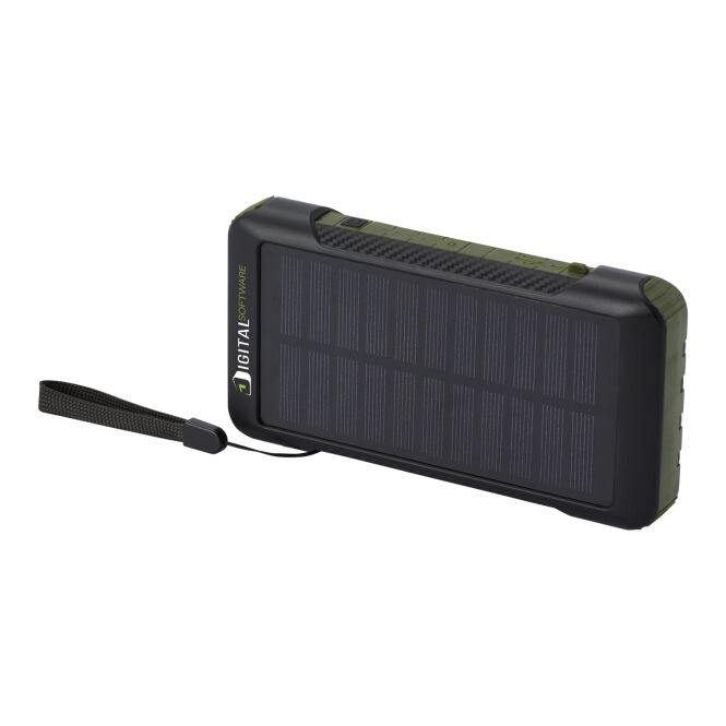 Technik-Werbemittel Powerbank Soldy 10.000 mAh – armeegrün – mit Logo bedruckt 48h Express-Druck nachhaltig für Outdoor-Aktivitäten