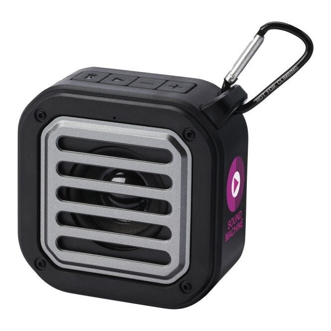 Premium-Werbeartikel Bluetooth Lautsprecher Solo 3W – schwarz – mit Logo bedruckt 48h Express-Druck nachhaltig Solar IPX5 400mAh