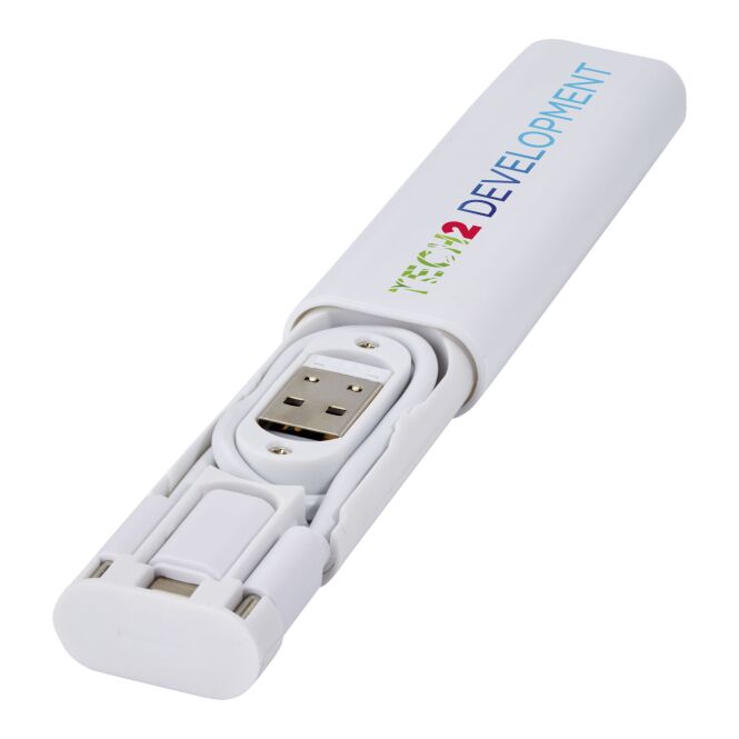 Werbeartikel Whiz Ladekabel – weiss – mit Logo bedruckt 48h Express-Druck recyceltes 28cm Multi-Kabel für den Büroalltag