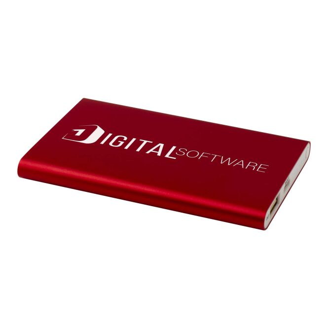 Werbeartikel Powerbank Pep 4000 mAh – rot – lasergraviert 48h Express-Gravur 10W USB-C für nachhaltiges Mitarbeiter-Onboarding
