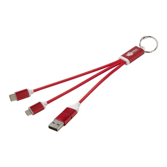 Werbeartikel 4-in-1-Ladekabel Aluminium – rot – mit Logo bedruckt 48h Express-Druck 10W USB-C für den Büroalltag nachhaltig