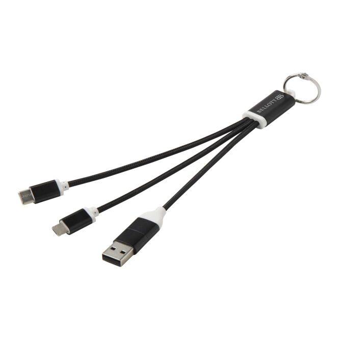 Streuartikel 4-in-1-Ladekabel recyceltes Aluminium – schwarz – mit Logo bedruckt 48h Express-Druck 10W USB-C für den Büroalltag