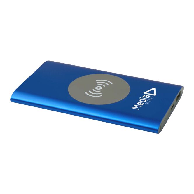 Werbeartikel Juice Powerbank – royalblau – lasergraviert 48h Express-Gravur 4000 mAh 5W Qi 10W USB-C nachhaltig für das Mitarbeiter-Onboarding