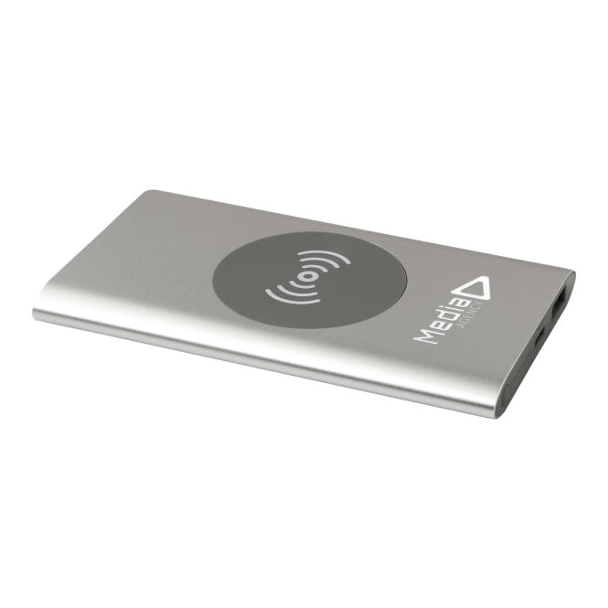 Kundengeschenk Powerbank Juice – silber – lasergraviert 48h Express-Gravur 4000 mAh 5W kabellos nachhaltig für das Mitarbeiter-Onboarding