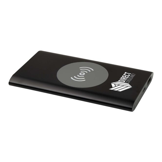 Kundengeschenk Powerbank Juice 4000 mAh Typ-C – schwarz – lasergraviert 48h Express-Gravur 5W kabellos Qi für das Mitarbeiter-Onboarding