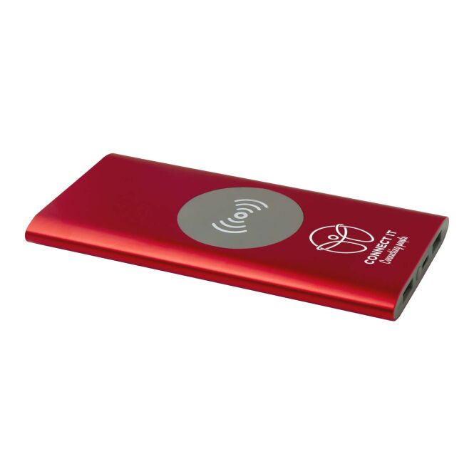 Werbeartikel Powerbank Juice 8000 mAh – rot – mit Logo bedruckt 48h Express-Druck induktiv 10W USB-C für das Mitarbeiter-Onboarding
