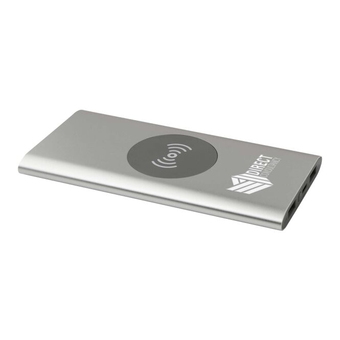 Kundengeschenk Powerbank Juice 8000 mAh – silber – lasergraviert 48h Express-Gravur 10W Qi-Standard für das Mitarbeiter-Onboarding