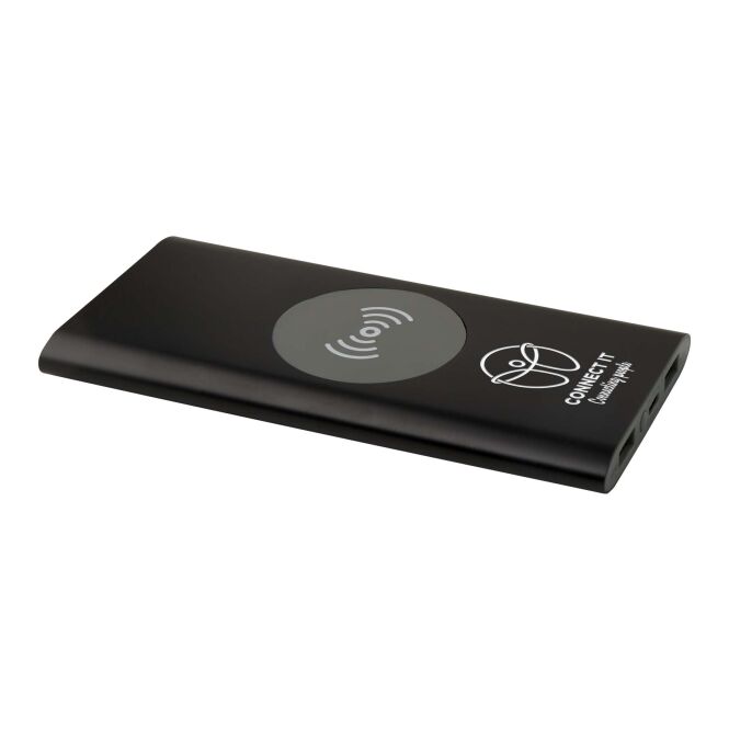 Kundengeschenk Powerbank Juice – schwarz – lasergraviert 48h Express-Gravur 8000 mAh 10W kabellos Qi-Standard für das Mitarbeiter-Onboarding