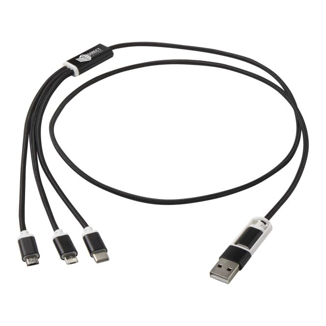Streuartikel 5-in-1 Ladekabel Versatile – schwarz – mit Logo bedruckt 48h Express-Druck 100 cm USB-C Multi-Kabel nachhaltig für den Büroalltag