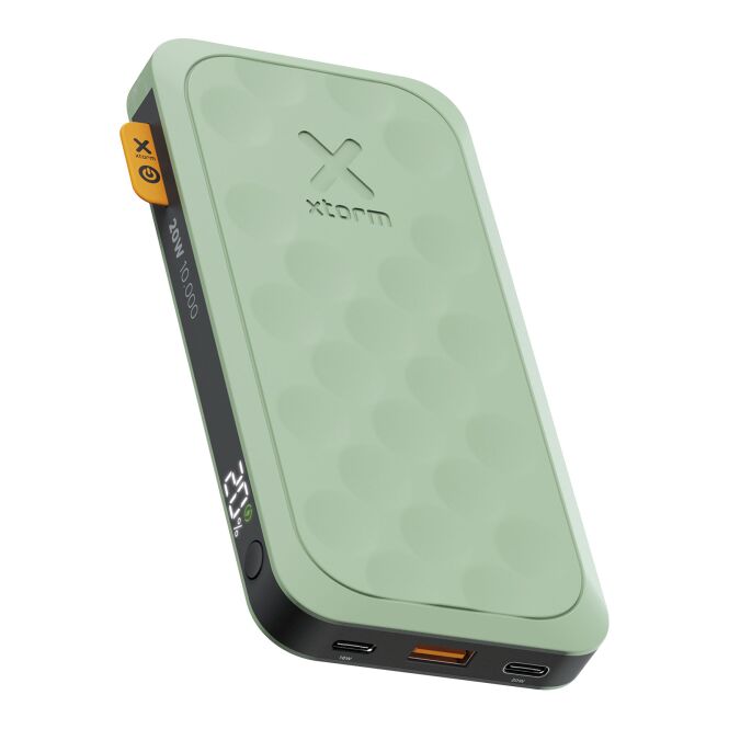 Werbeartikel Powerbank Xtorm FS510 Fuel Serie – salbei – mit Logo bedruckt 48h Express-Druck 10.000 mAh 20W USB-C für das Mitarbeiter-Onboarding