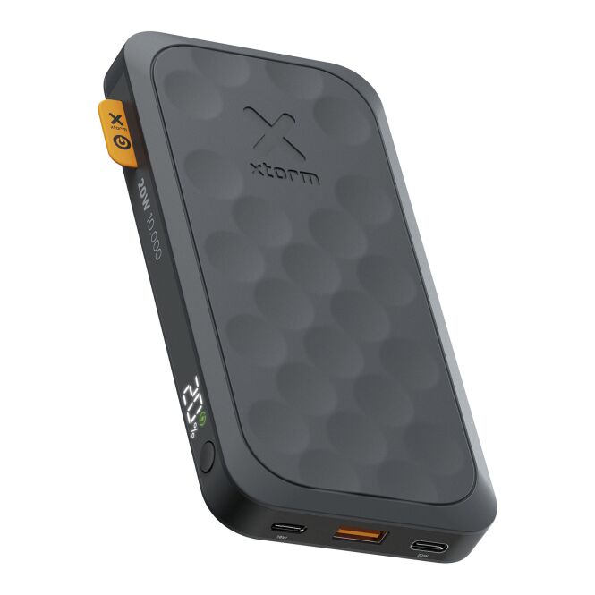 Kundengeschenk Powerbank Xtorm FS510 Fuel Serie – transparent schwarz – mit Logo bedruckt 48h Express-Druck 10.000 mAh 20W für Mitarbeiter
