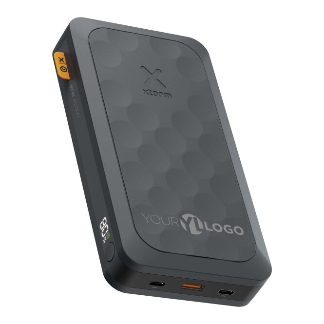 Premium-Werbeartikel Powerbank Xtorm Fuel-Serie – transparent schwarz – mit Logo bedruckt 48h Express-Druck 45.000 mAh 67W für Onboarding