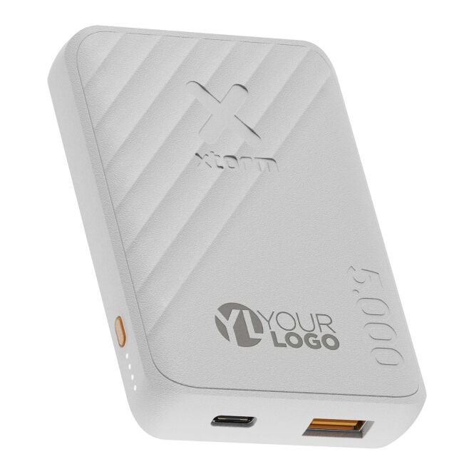 Firmengeschenk Powerbank Xtorm Go2 – weiss – mit Logo bedruckt 48h Express-Druck 5000 mAh 12W FastCharge für das Homeoffice