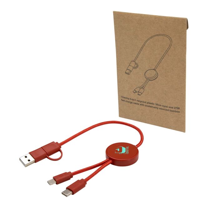 Streuartikel 5-in-1 Ladekabel Citala – brick – mit Logo bedruckt 48h Express-Druck 30 cm 27W Schnellladung nachhaltig für Büroalltag