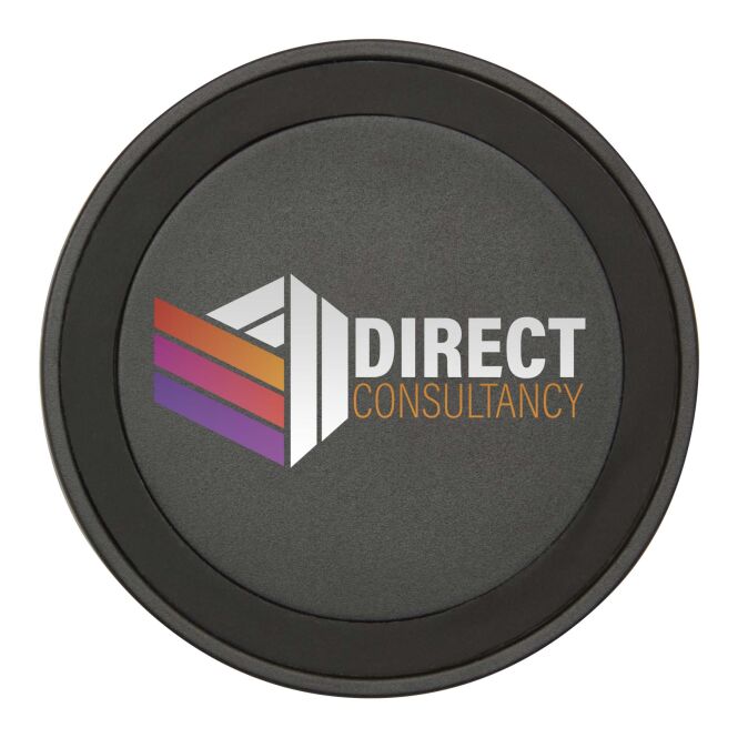Kundengeschenk Wireless Charger Freal – schwarz – mit Logo bedruckt 48h Express-Druck 15W recycelt für das Homeoffice