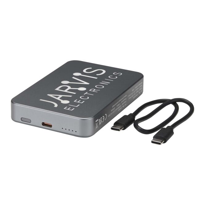 Premium-Werbeartikel Powerbank Avis 10.000 mAh – gun metal – mit Logo bedruckt 48h Express-Druck nachhaltig aus recyceltem Aluminium für das Mitarbeiter-Onboarding