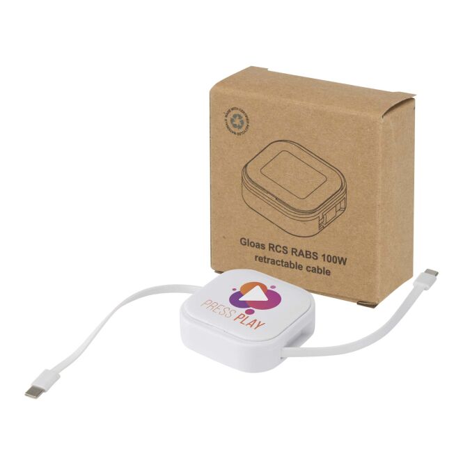 Werbeartikel 5-in-1 Ladekabel Gloas – weiss – mit Logo bedruckt 48h Express-Druck 100W USB-C & Toolkit nachhaltig für den Büroalltag