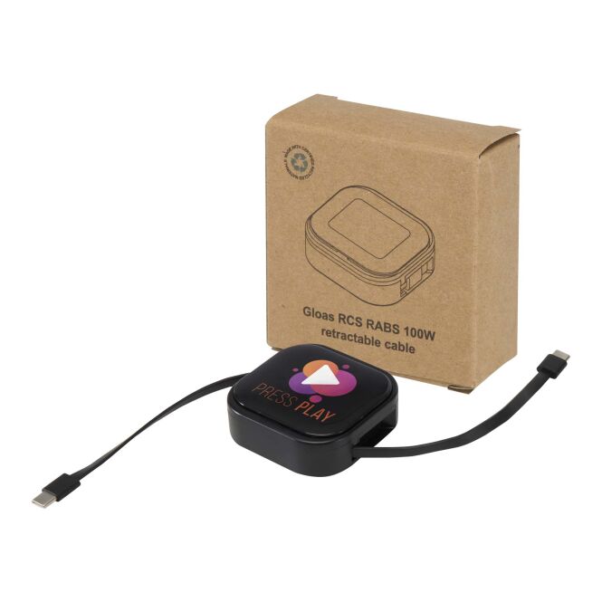 Werbeartikel Gloas 5-in-1 Ladekabel Gloas – schwarz – mit Logo bedruckt 48h Express-Druck 100W USB-C Datensynchronisierung nachhaltig