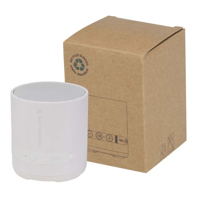 Firmengeschenk Bluetooth Lautsprecher Hunor – weiss – mit Logo bedruckt 48h Express-Druck 3W TWS USB-C nachhaltig für Mitarbeiter