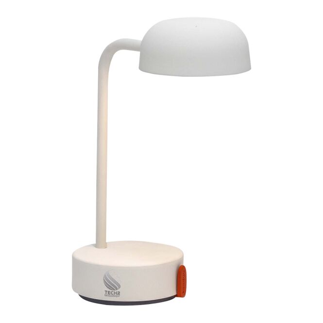 Mitarbeitergeschenk Tischlampe Kooduu Fokus – weiss – mit 48h Express-Werbedruck, 83 Lumen, 40h Akku, moderne Akkuleuchte