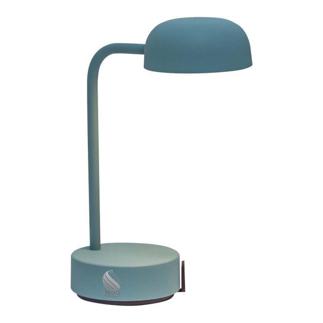 Mitarbeitergeschenk Tischlampe Kooduu Fokus – teal – mit Werbedruck 83 Lumen, 40h Akku, dimmbar – moderne Akkuleuchte