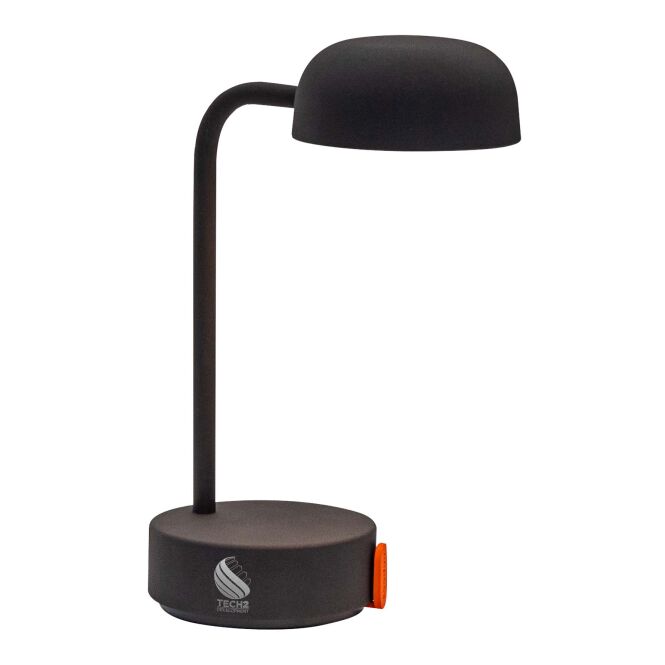 Mitarbeitergeschenk Tischlampe Kooduu Fokus – anthrazit – mit Express-Werbedruck 83 Lumen 4000mAh Akku moderne Akkuleuchte für Büro