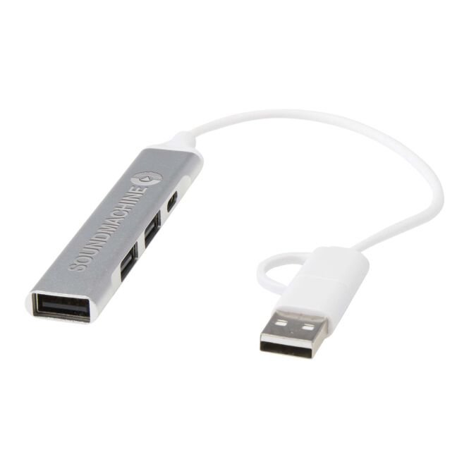 IT-Präsent Alkaid USB-Hub – silber – mit Gravur 48h Express-Gravur recyceltes Aluminium USB-A/Typ-C für die Büroausstattung