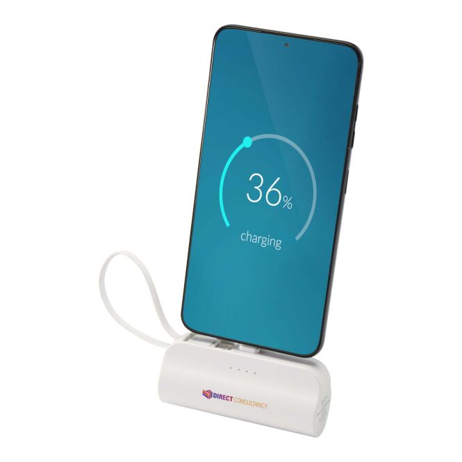 Firmengeschenk Powerbank Alnair – weiss – mit Logo bedruckt 48h Express-Druck 5000 mAh 10W USB-C nachhaltig für Mitarbeiter-Onboarding