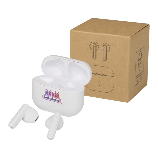Technik-Werbemittel Altais True Wireless Bluetooth® Headset – weiss – mit Logo bedruckt 48h Express-Druck, nachhaltig, für Messen & Events