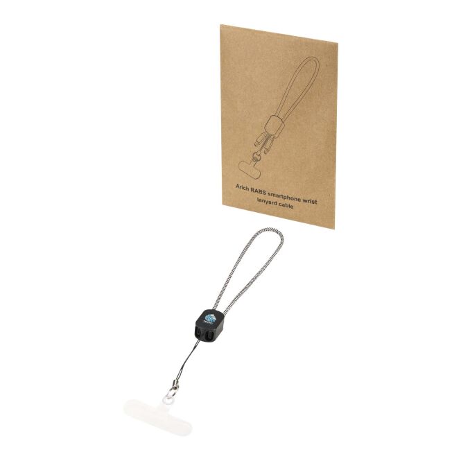 Werbeartikel Arich Handschlaufe – schwarz – mit Logo bedruckt 48h Express-Druck 20W Typ-C Ladekabel nachhaltig für Technik-Messen