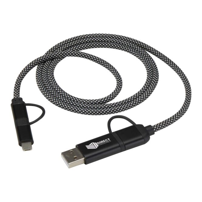 Werbeartikel 5-in-1-Ladekabel SMART – schwarz – mit Logo bedruckt 48h Express-Druck 65W 100cm nachhaltig für Technik-Messen