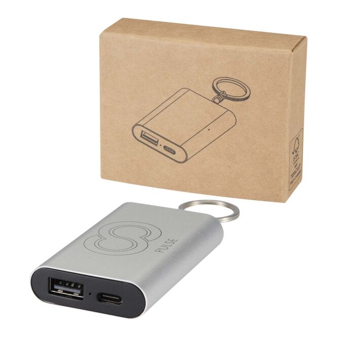 Firmengeschenk Powerbank Arcturus 2000 mAh – silber – lasergraviert 48h Express-Gravur nachhaltig für das Mitarbeiter-Onboarding