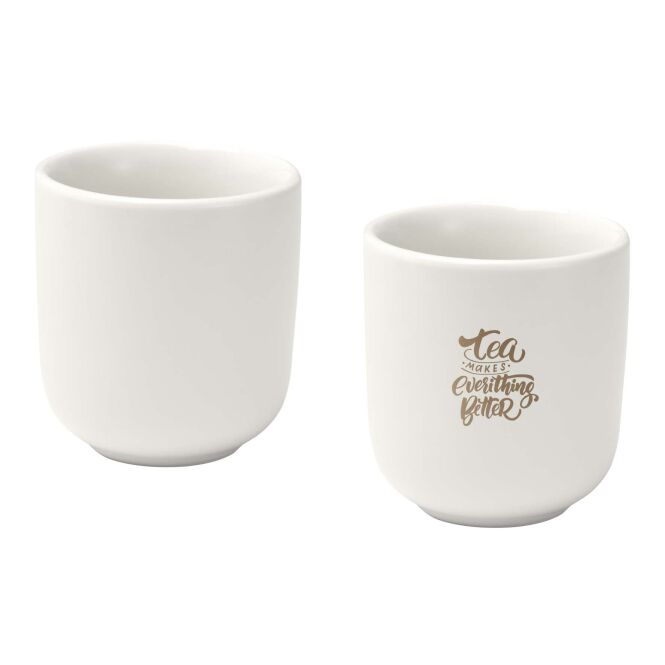 Firmengeschenk Espressotassen Male – weiss – mit Logo im 48h Express-Druck 2er Set 90 ml für die Büroküche