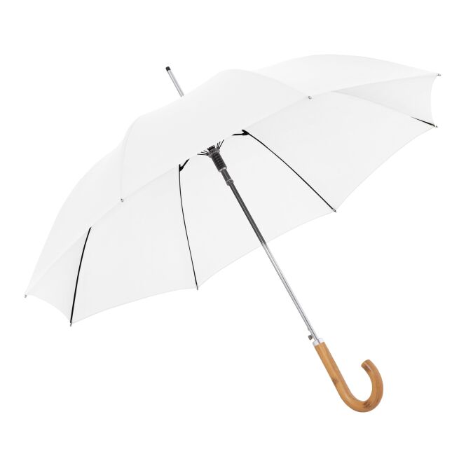 Firmengeschenk Automatikschirm doppler MiA Vienna Long AC – weiss – mit individuellem Logodruck sturmfest für Hotellerie & Gastronomie