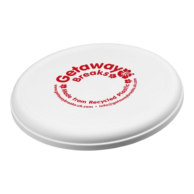 Werbeartikel Frisbee Orbit – weiss – mit Logo bedruckt, nachhaltig aus recyceltem Kunststoff für Outdoor-Events