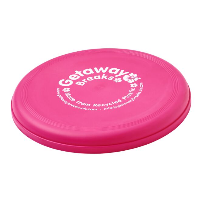 Werbeartikel Orbit Frisbee aus nachhaltigem rPET – magenta – mit Logo bedruckt als Sommer-Giveaway für Outdoor-Events