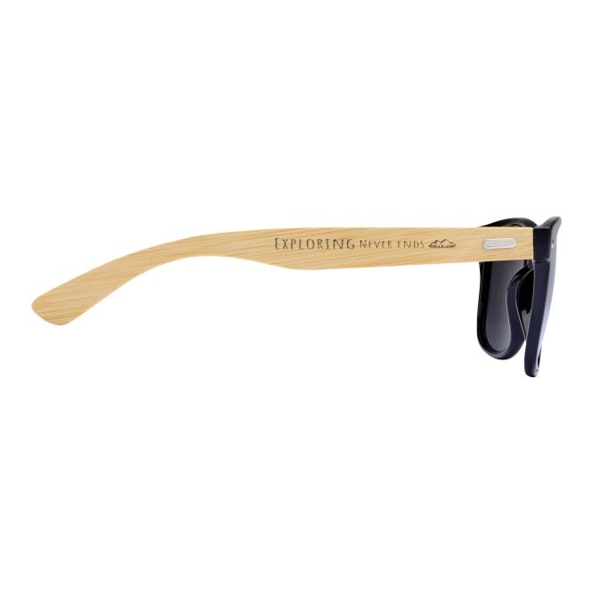 Mitarbeitergeschenk Sonnenbrille Hue – silber – mit 48h Express-Logodruck, UV-400-Schutz, Bambusbügel, nachhaltige Sommerbrille