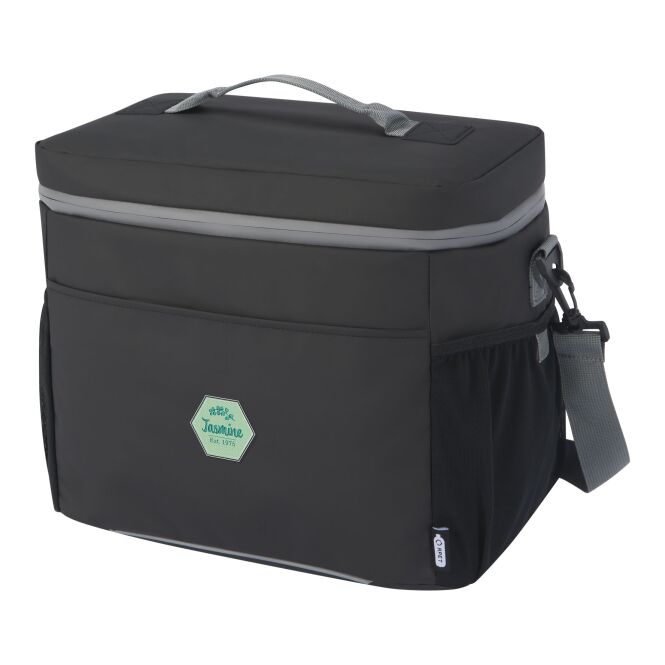 Firmengeschenk Kühltasche Aqua – schwarz – mit 48h Express-Logodruck 22L GRS-recycelt 100% rPET wasserdicht nachhaltige Isoliertasche