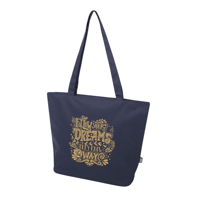 Premium-Werbeartikel Tragetasche Panama – navy – mit 48h Express-Logodruck 20L 600D rPET wasserabweisend nachhaltige Shopper-Variante
