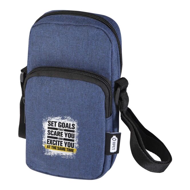 Werbeartikel Ross Handytasche – navy – mit Logo bedruckt 48h Express-Druck aus recyceltem GRS-Material mit 140 cm Schultergurt