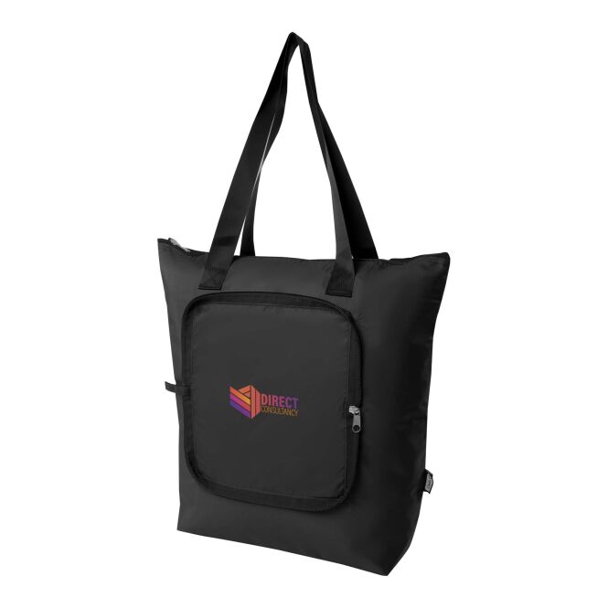 Firmengeschenk Kühltasche EcoFold – schwarz – mit 48h Express-Logodruck 15L aus 100% rPET nachhaltige Falttasche für CSR-Promotions