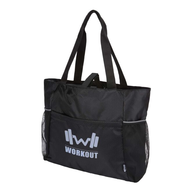 Mitarbeitergeschenk Tragetasche Nomad – schwarz – mit 48h Express-Logodruck 100% GRS-rPET 18L mit Mattenhalterung, nachhaltige Tasche