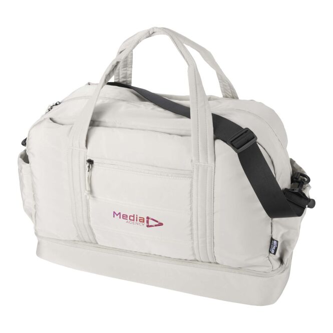 Premium-Werbeartikel Reisetasche Puffer – sandstone – mit 48h Express-Logodruck 30L 100% GRS-recyceltes Material nachhaltiges Reisegepäck