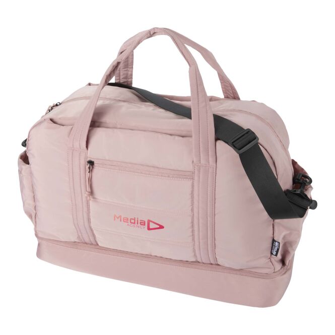 Firmengeschenk Reisetasche Puffer – dusty pink – 48h Express-Logodruck 30L 100% GRS-rPET isoliert nachhaltiges Gepäck für CSR-Events