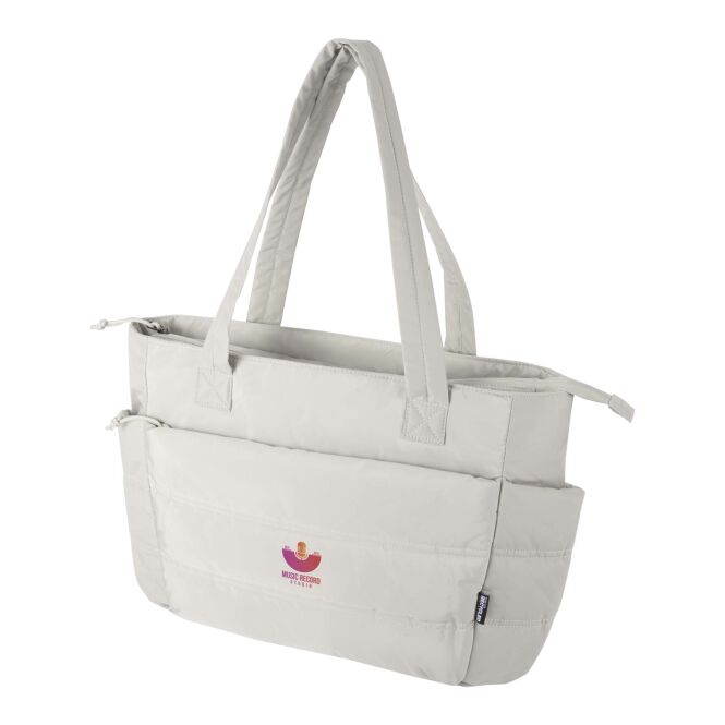 Firmengeschenk Tragetasche Puffer 15,6 Zoll – sandstone – mit 48h Express-Logodruck 18L 100% GRS-recyceltes Material nachhaltiges Zubehör