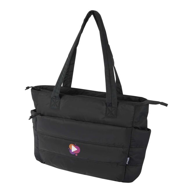 Mitarbeitergeschenk Tragetasche Puffer 15,6" – schwarz – mit 48h Express-Logodruck 100% GRS rPET 18L nachhaltige Business-Tasche