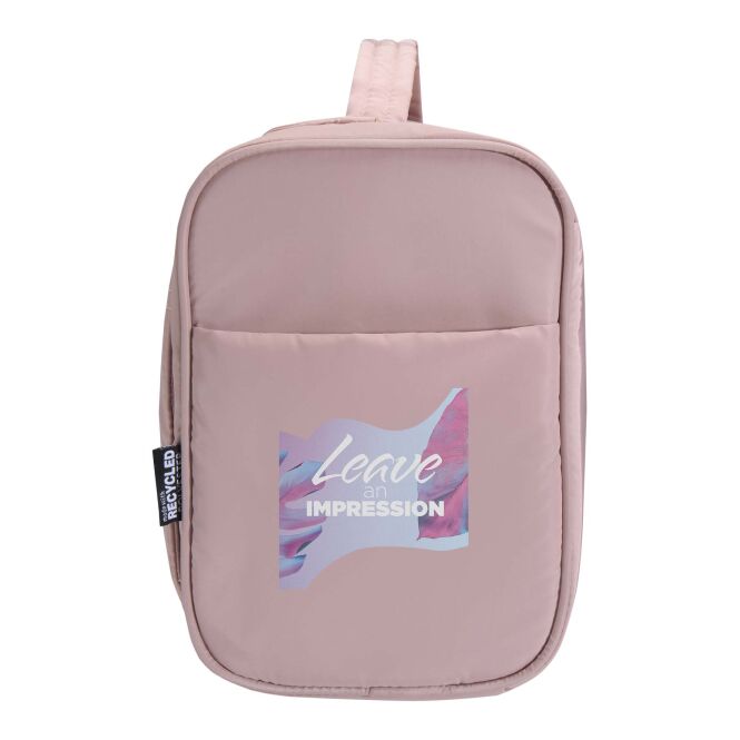 Firmengeschenk Kulturtasche Puffer GRS – dusty pink – mit 48h Express-Logodruck 8L 100% rPET wasserabweisend nachhaltige Reisebegleiter