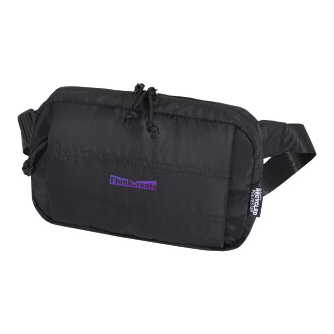 Firmengeschenk Gürteltasche Puffer – schwarz – mit 48h Express-Logodruck 1,5L aus recyceltem Material kompakter Hipbag